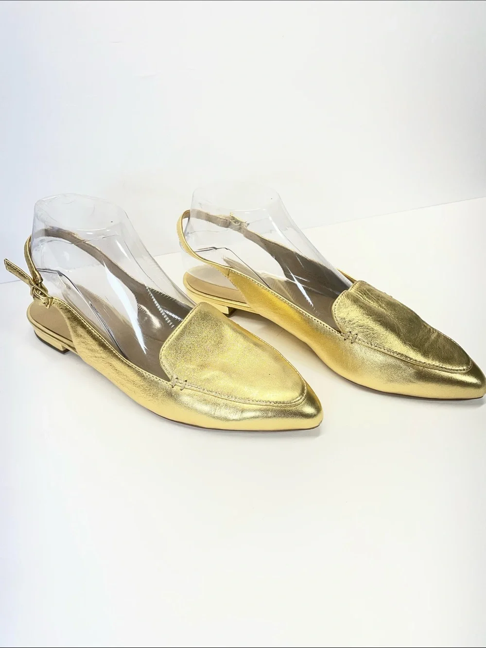 Talbots Metallic Gold Pointed Slingback Loafers